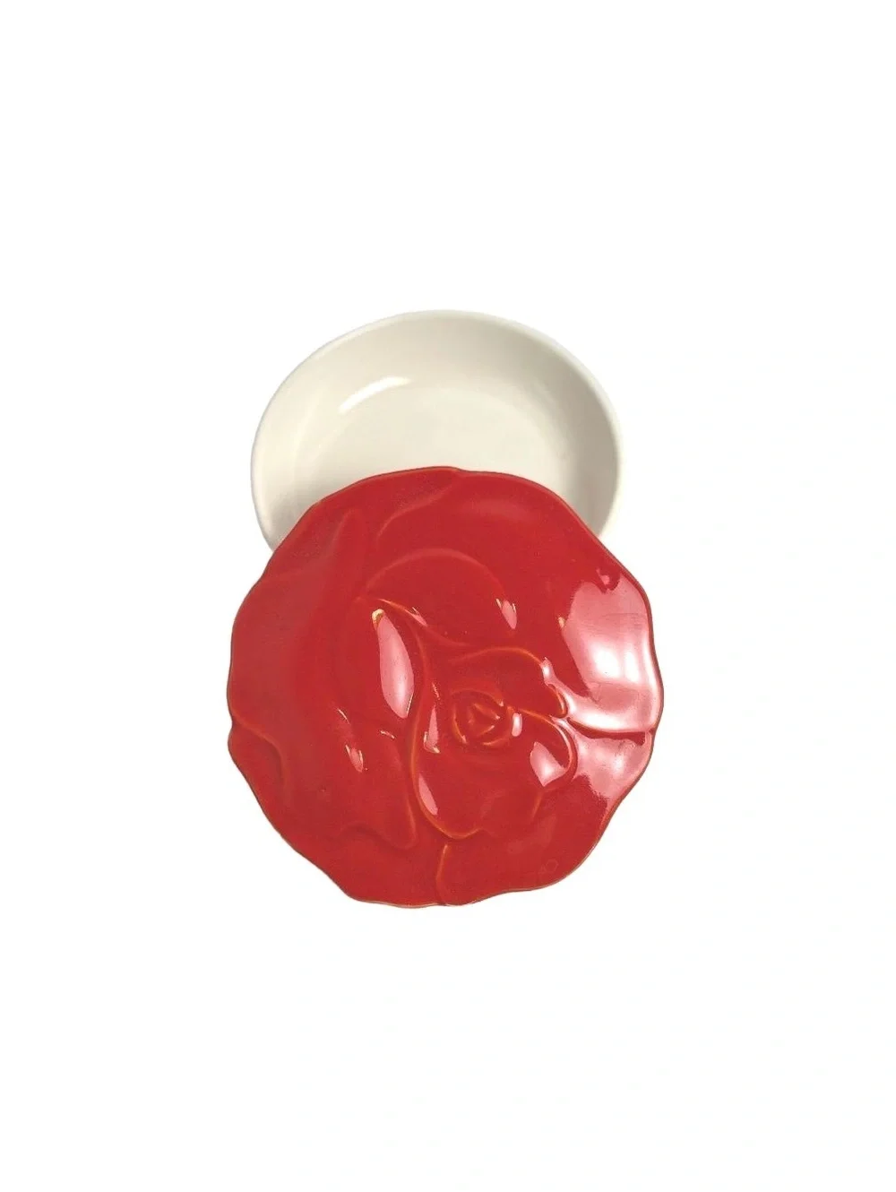 Red Rose Covered Trinket Dish Made in Japan